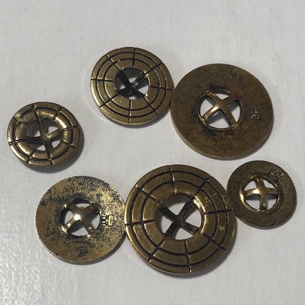 One Package (12 Buttons) Vintage "Steampunk Art" or Compass Metal Buttons-A204 from the 1970's and available in various sizes