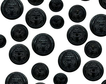 12 Pcs Vintage Anchor nylon Shank Buttons | Navy & Black Pea Coat Buttons | Decorative Sewing Supplies for Jackets, Coats, Uniforms (C3951)