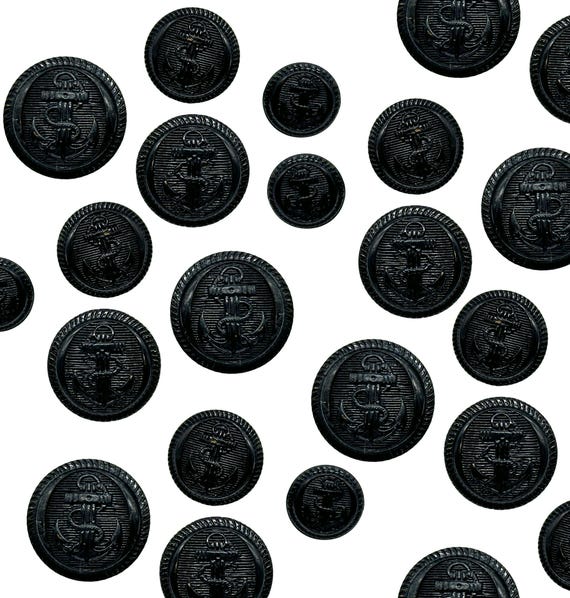 デッド ヴィンテージ アンティーク ボタン サンプル アンカー NAVY 資料 12 Vintage Navy Anchor Buttons: Nylon Shank, Pea Coat