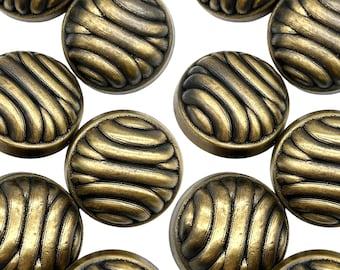 6 Vintage Military Brass Shank Buttons: Antique Crest Sewing Embellishments