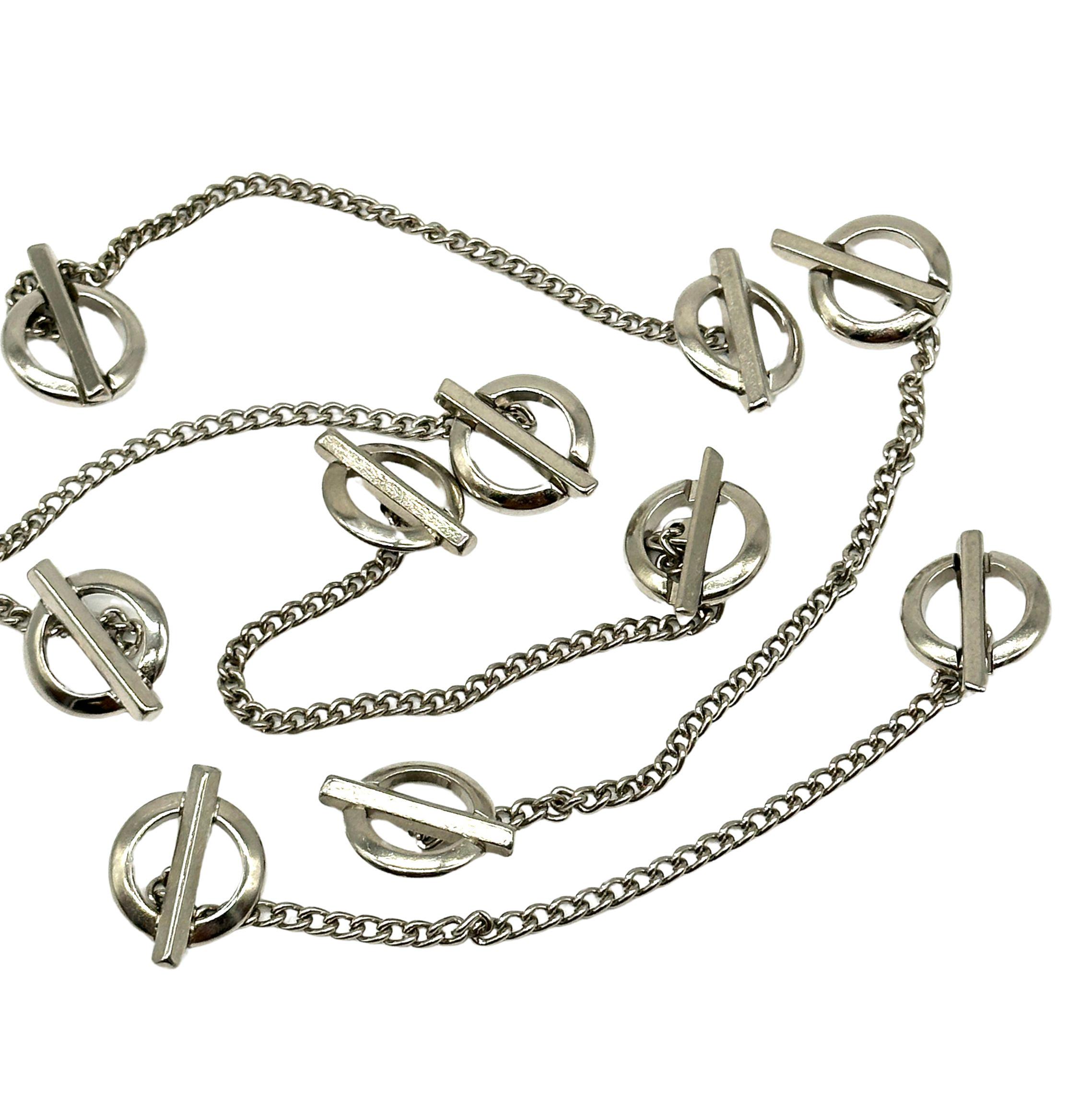 Vintage Silver Metal Vest Chain: Italian-made Button