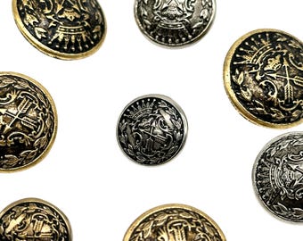 12 Pcs Vintage Coat of Arms Crest Metal Shank Buttons