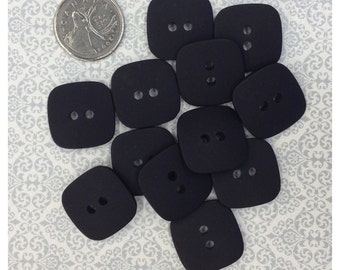 1 Dozen Rounded Edge Square Matte Black Vintage 2-Hole Buttons(A5749)