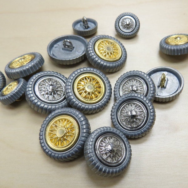 1 Dozen Vintage "Tire and Spoke Wheel" Shaped Shank Buttons(K4126)available in colors and several sizes