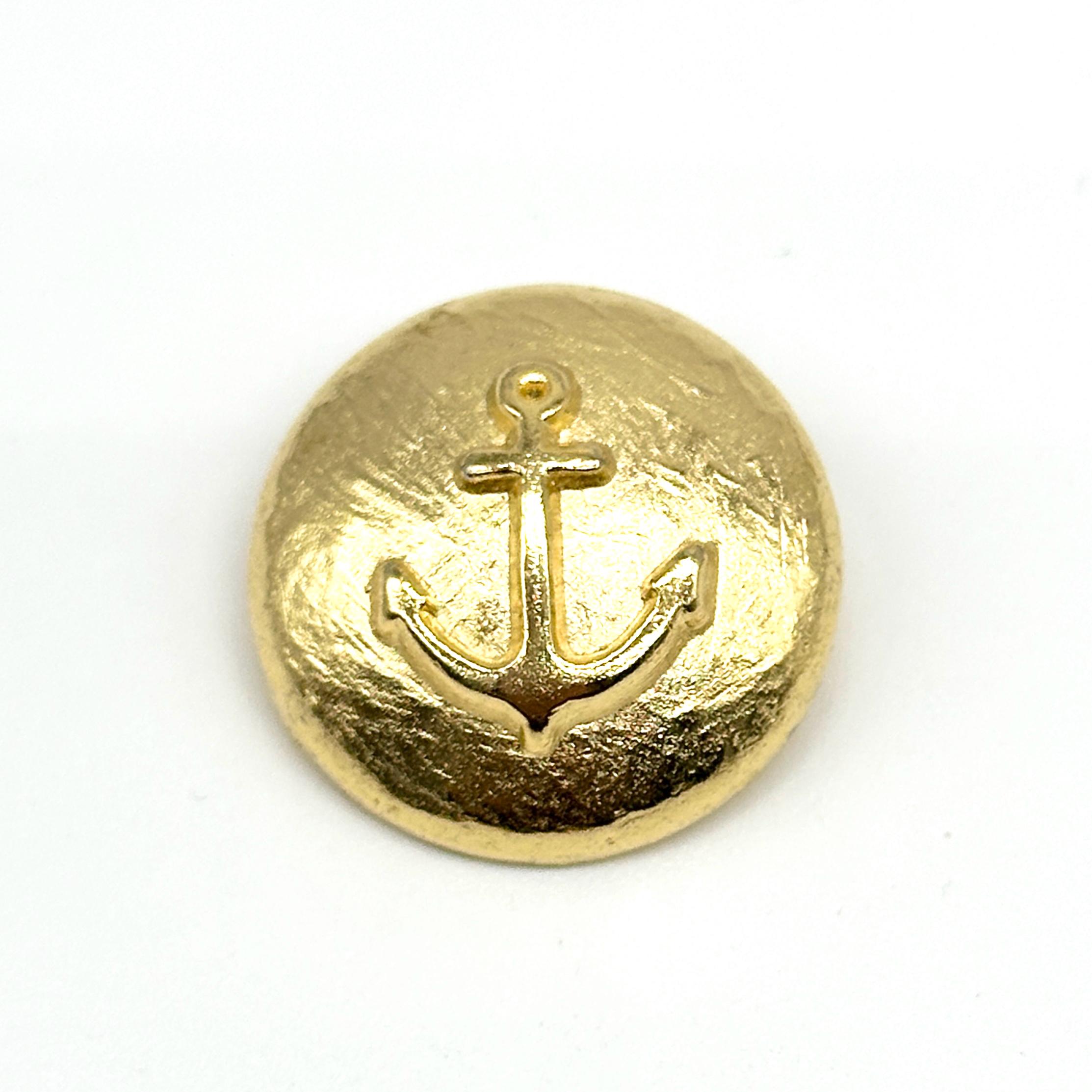 20mm Round Metal Shank Button With Ship Anchor - Gold - 13 In
