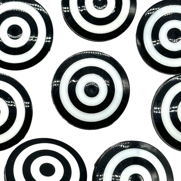 Vintage Black & White Target Buttons: Nylon Sewing Embellishments, Italy (Set of 12)