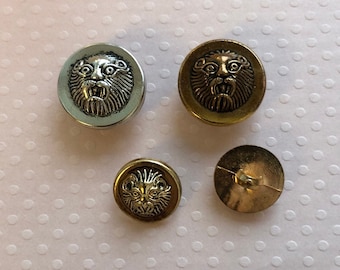 One Package (12 Buttons) Vintage "Lion Face Texturized"  ABS plated Shank Buttons - K2284 available in 3 colorways and 2 sizes