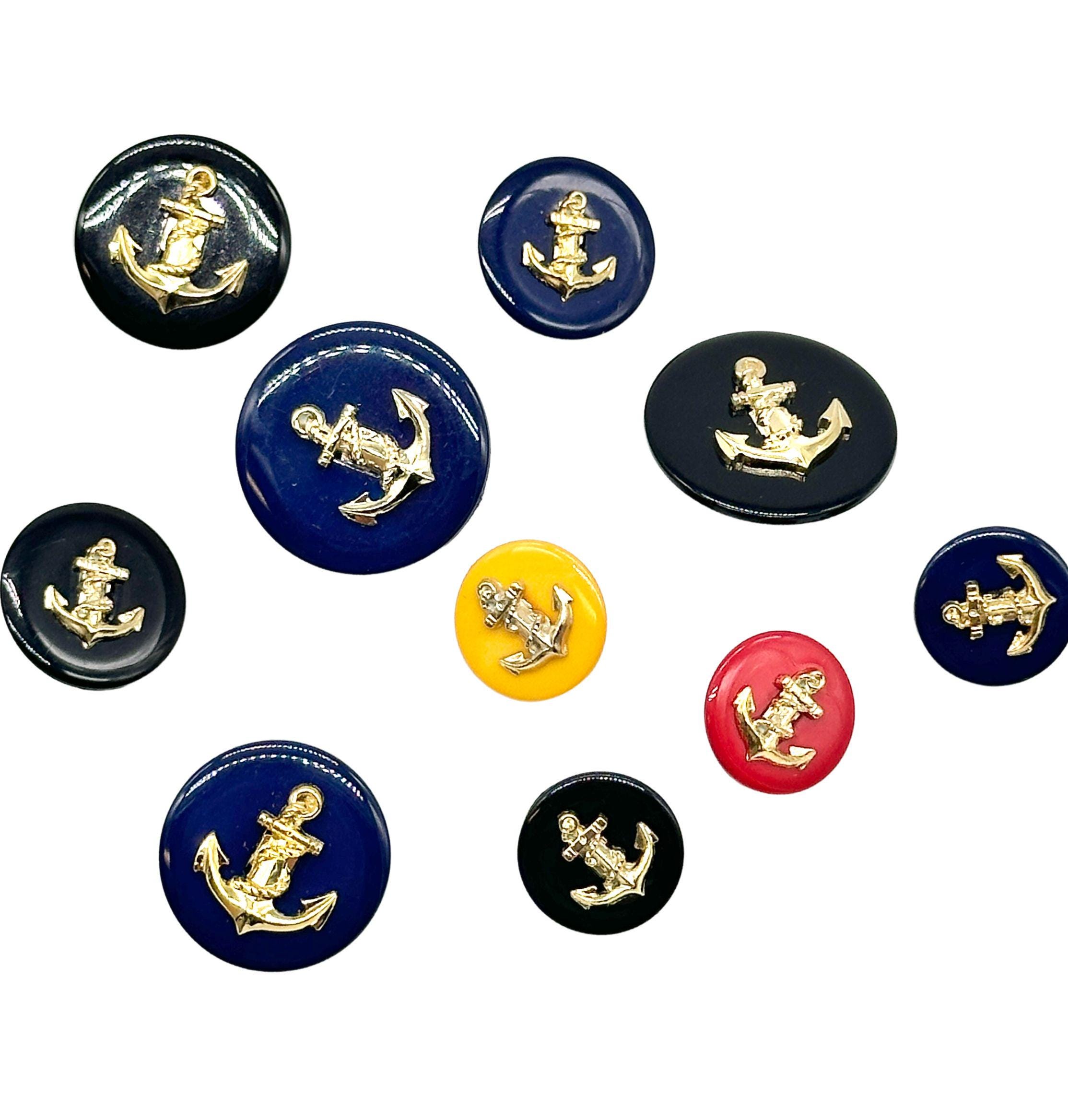 12 Pcs Vintage Anchor Shank Buttons - ABS Plated Gold Insert Nylon Base, Multiple Sizes | Sewing & Decorative Clothing Buttons (C2041)
