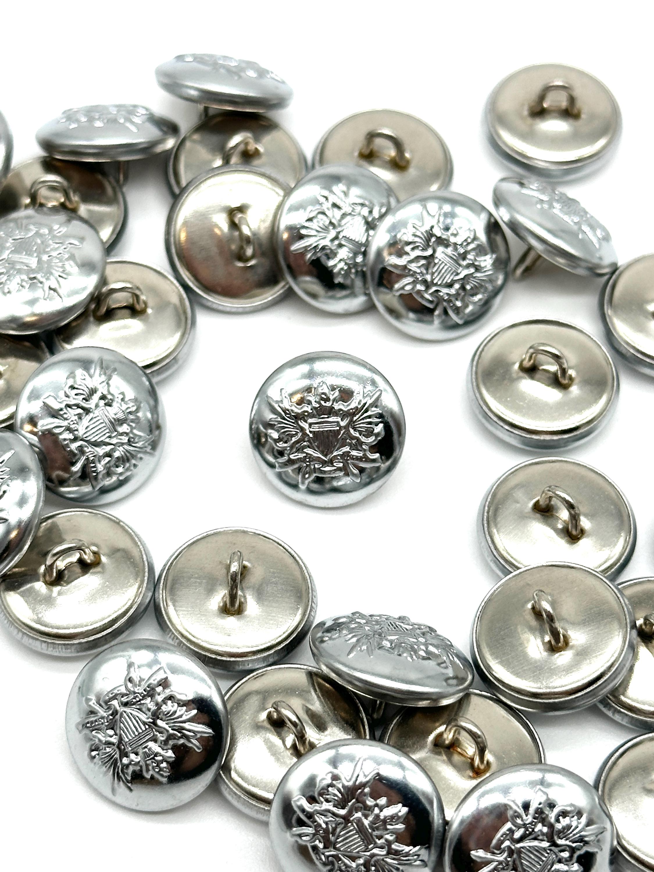 12 Vintage Silver Coat of Arms Shank Buttons: 15mm Metal Embellishments ...