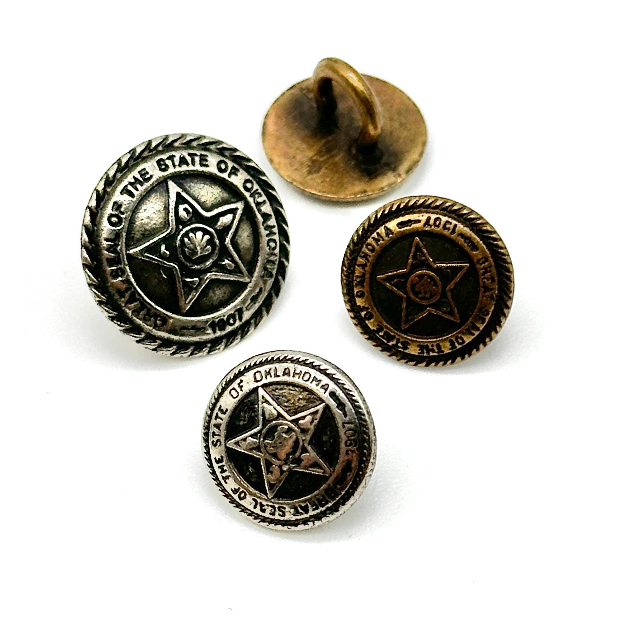 12 Vintage Oklahoma Seal Shank Buttons: Antique Brass & Silver - Etsy