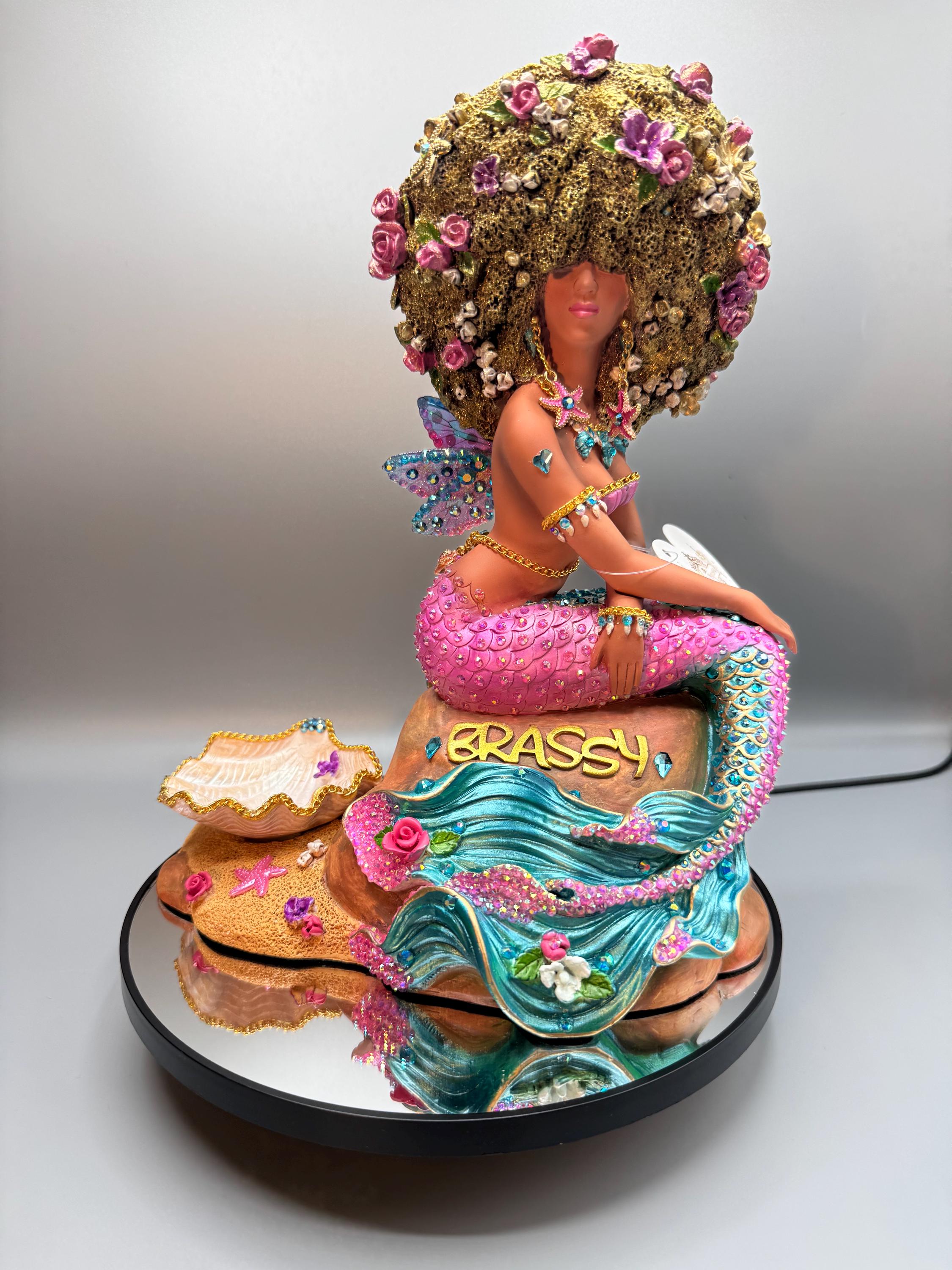 AZURI a Fairy Mermaid- EMBELISHED Black Mermaid statue / Afro Mermaid figurine. African American Mermaid Art