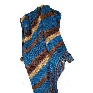 NEW Afghan Throw Blanket Hand Knitted Knit Teal Blue Brown Tan Soft Housewarming Gift Gifts Decor Decorative Home Accents Artisan Handmade image 1