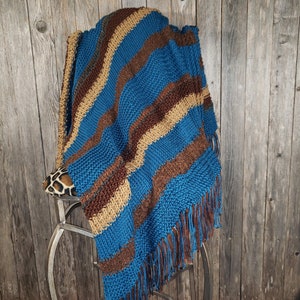 NEW Afghan Throw Blanket Hand Knitted Knit Teal Blue Brown Tan Soft Housewarming Gift Gifts Decor Decorative Home Accents Artisan Handmade image 3