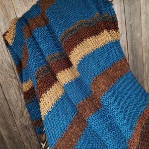 NEW Afghan Throw Blanket Hand Knitted Knit Teal Blue Brown Tan Soft Housewarming Gift Gifts Decor Decorative Home Accents Artisan Handmade image 8