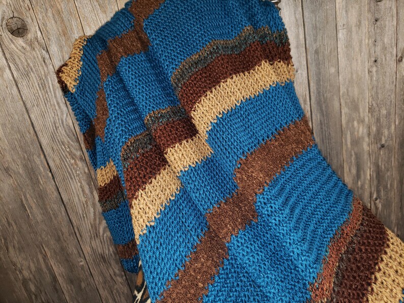 NEW Afghan Throw Blanket Hand Knitted Knit Teal Blue Brown Tan Soft Housewarming Gift Gifts Decor Decorative Home Accents Artisan Handmade image 8