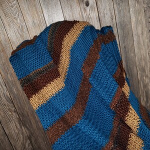 NEW Afghan Throw Blanket Hand Knitted Knit Teal Blue Brown Tan Soft Housewarming Gift Gifts Decor Decorative Home Accents Artisan Handmade image 6