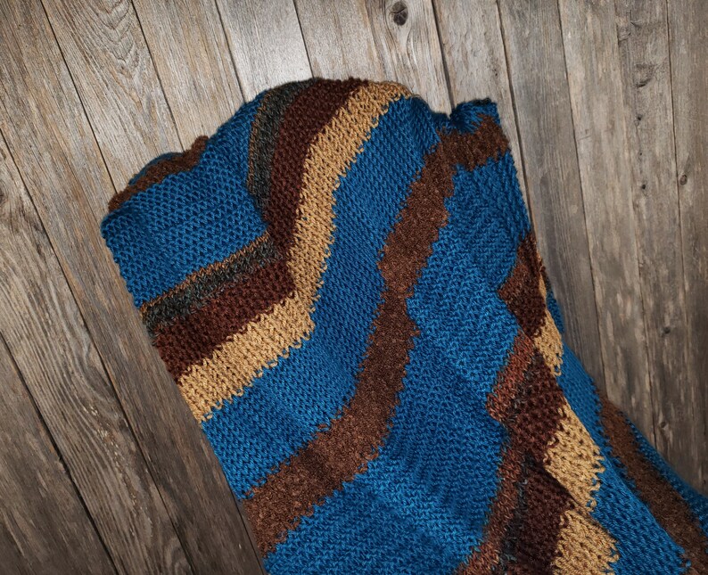 NEW Afghan Throw Blanket Hand Knitted Knit Teal Blue Brown Tan Soft Housewarming Gift Gifts Decor Decorative Home Accents Artisan Handmade image 6