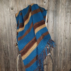 NEW Afghan Throw Blanket Hand Knitted Knit Teal Blue Brown Tan Soft Housewarming Gift Gifts Decor Decorative Home Accents Artisan Handmade image 9