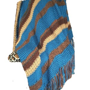 NEW Afghan Throw Blanket Hand Knitted Knit Teal Blue Brown Tan Soft Housewarming Gift Gifts Decor Decorative Home Accents Artisan Handmade image 2