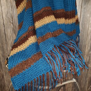 NEW Afghan Throw Blanket Hand Knitted Knit Teal Blue Brown Tan Soft Housewarming Gift Gifts Decor Decorative Home Accents Artisan Handmade image 7