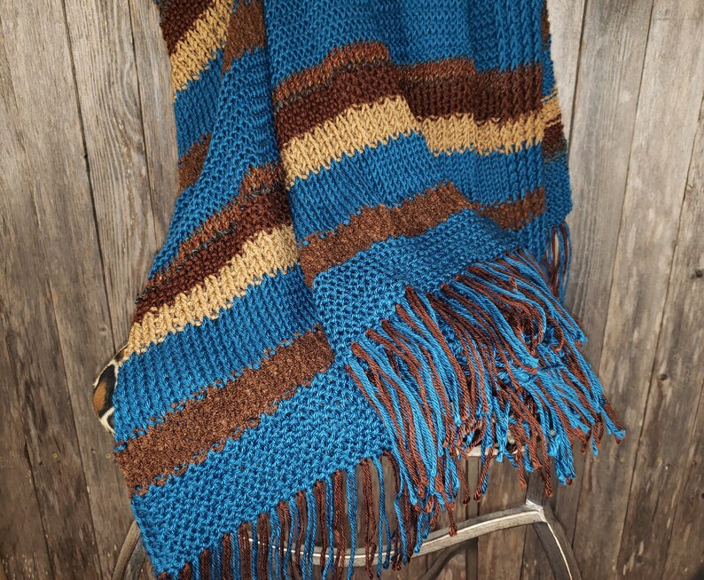 NEW Afghan Throw Blanket Hand Knitted Knit Teal Blue Brown Tan Soft Housewarming Gift Gifts Decor Decorative Home Accents Artisan Handmade image 7