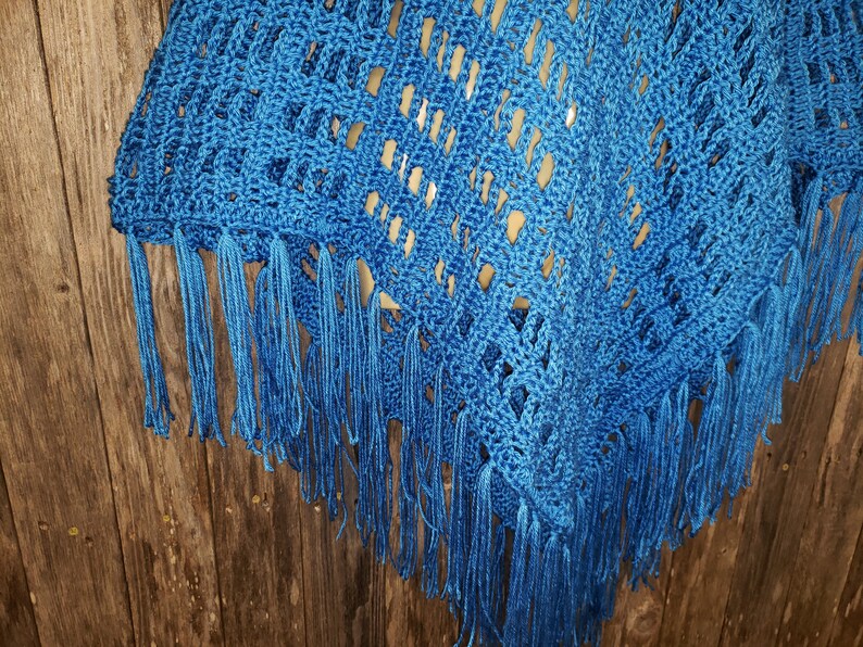 Cobalt Blue Hand Crochet Handmade New Poncho Sweater Womens Fringe Soft Boho Hippie New Gift for Her Gifts Layering Gifts Fashion New