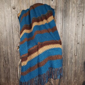 NEW Afghan Throw Blanket Hand Knitted Knit Teal Blue Brown Tan Soft Housewarming Gift Gifts Decor Decorative Home Accents Artisan Handmade image 4