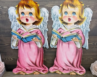 Vintage Singing Angel Choir Die Decoration Cut Set of 2 Wall Hanging