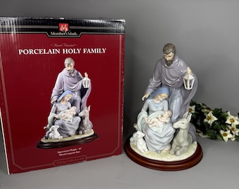 Porcelain Holy Family Nativity Figurine Wood Base NL0461 Members Mark 16 inch