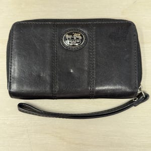 Coach Black Leather Wristlet Credit Card Case Wallet
