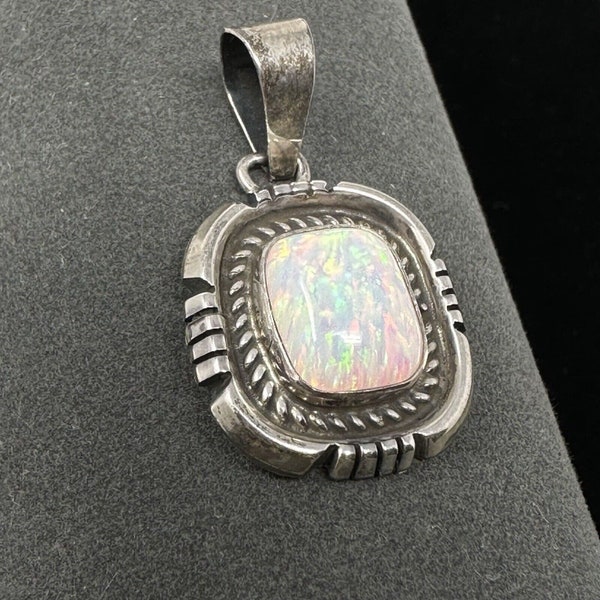 John Mccray Vintage Lab Created Opal Pendant Sterling Silver Navajo Mc Cray