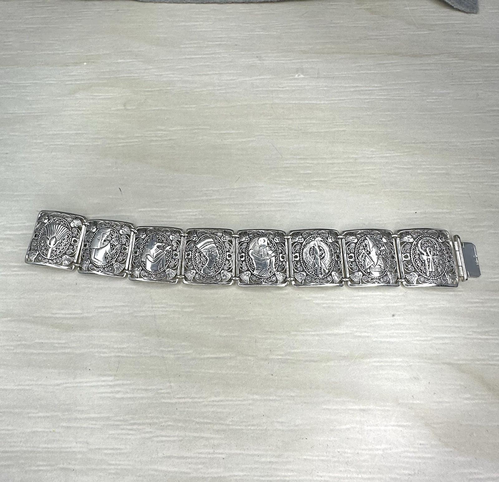 Vintage Willi Nonnenmann Sterling Silver 925 Egyptian Filigree Panel Bracelet