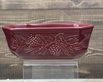 Longaberger Octagon Paprika Red Pottery Nature's Garland Pinecone Embossed Dish