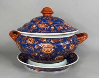 Vintage Chinese Export Enamel Porcelain Large Soup Tureen Underplate