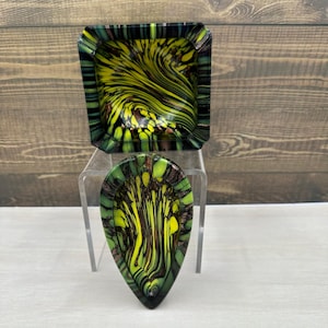 Vintage Murano Italian Green Yellow Copper Glass Ashtray Dish
