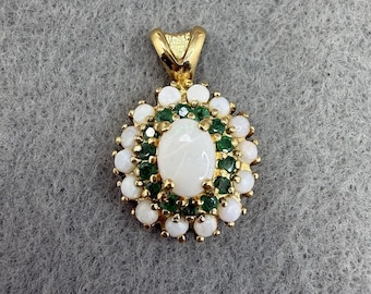 925 Sterling Silver Vermeil Opal and Emerald Pendant