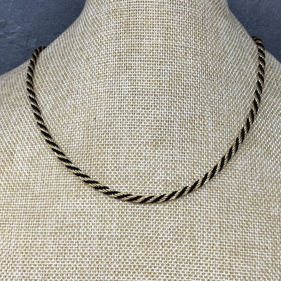 Vintage Trifari Gold Tone Black Rope Chain Twisted 18 Inch Necklace ...