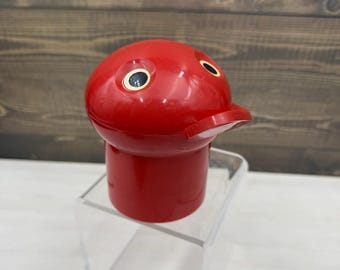 Vintage Plastic Tomy Japan JeJe Mechanical Bank Red Flips Coin And Eats It