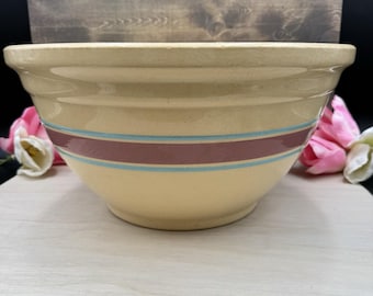 Vintage WATT USA Ovenware Mixing Bowl Large 14 Pink and Blue Bands