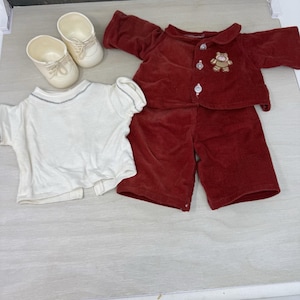 Vintage Cabbage Patch Kids Red Corduroy Jacket Pant Shirt and Shoes Outfit