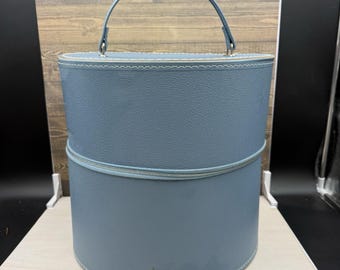 Vintage Zippered Wig And Hat Case Box Travins Blue Vinyl Travel Case
