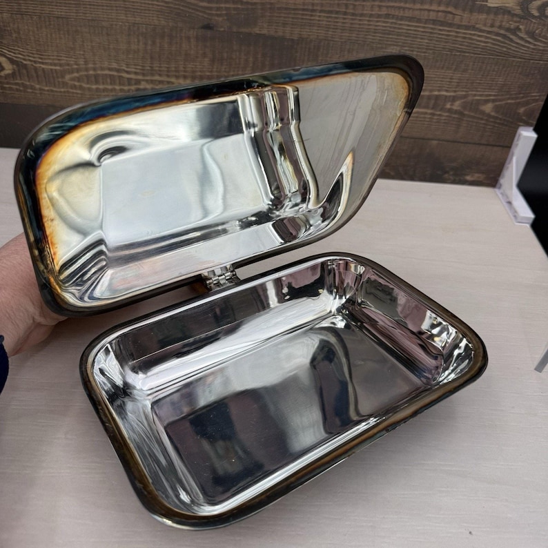 Vintage DJ EPNS Japan Silent Butler Pan with Lid and Wood Handle image 3