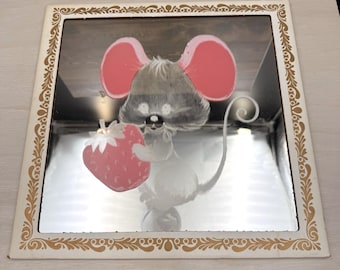 Vintage Carnival Mouse Eating Strawberry Prize Mirror 12 x 12
