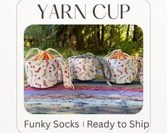 Yarn Cup - Funky Socks | Ready to ship! | Quilted project bag
