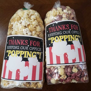 4.5x4.25 &quot;Thanks for Keeping Our Office Popping&quot; Popcorn Tags