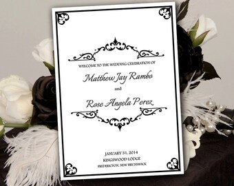 black wedding program template fold over order of ceremony etsy half fold program template