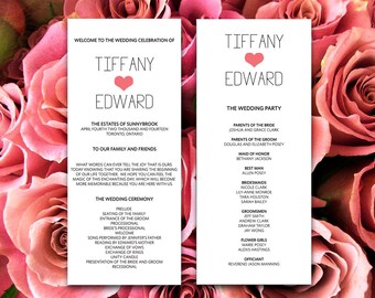 double heart wedding program microsoft word template gold etsy
