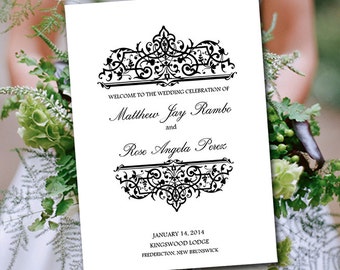 black wedding program template fold over order of ceremony etsy half fold program template