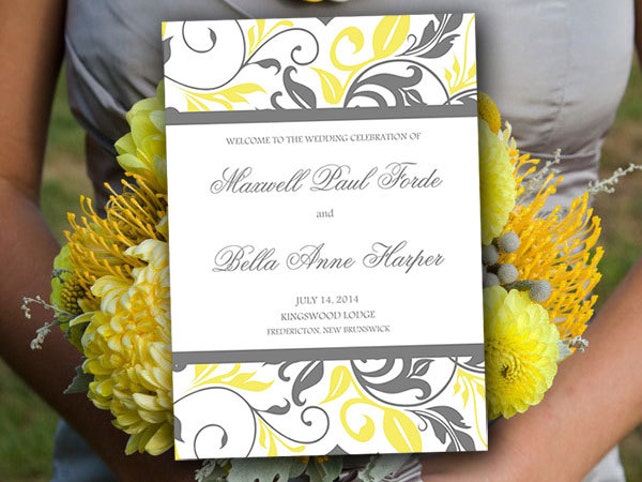 half fold wedding program template yellow gray wedding fold over half fold wedding program