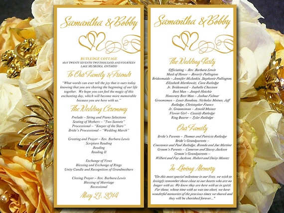 double heart wedding program microsoft word template gold etsy